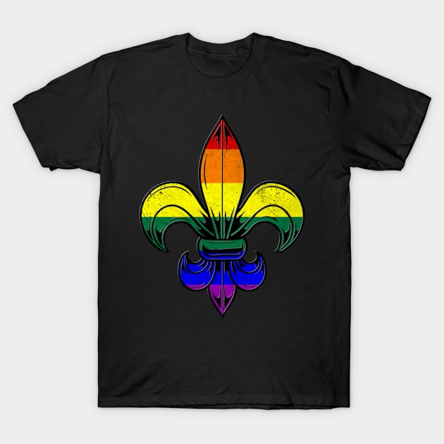 LGBTQ Pride Flag Fleur de Lis T-Shirt T-Shirt by wheedesign
